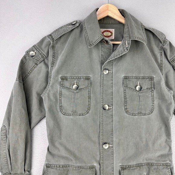 Vintage 70s Banana Republic Safari Jacket Mens Small Olive Utility Field Canvas - Picture 3 of 10